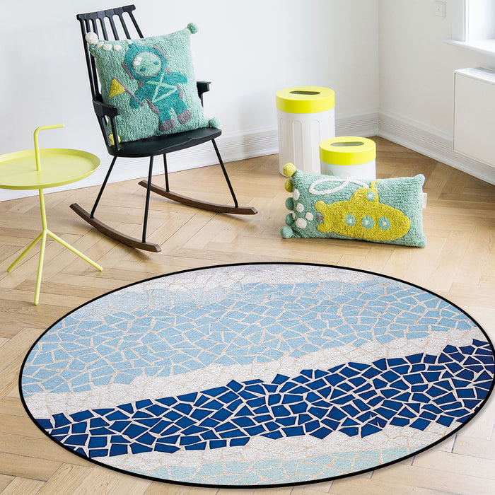 Indigo Blue Triangle mosaic marble Circular Felt Rugs - LeobonZone