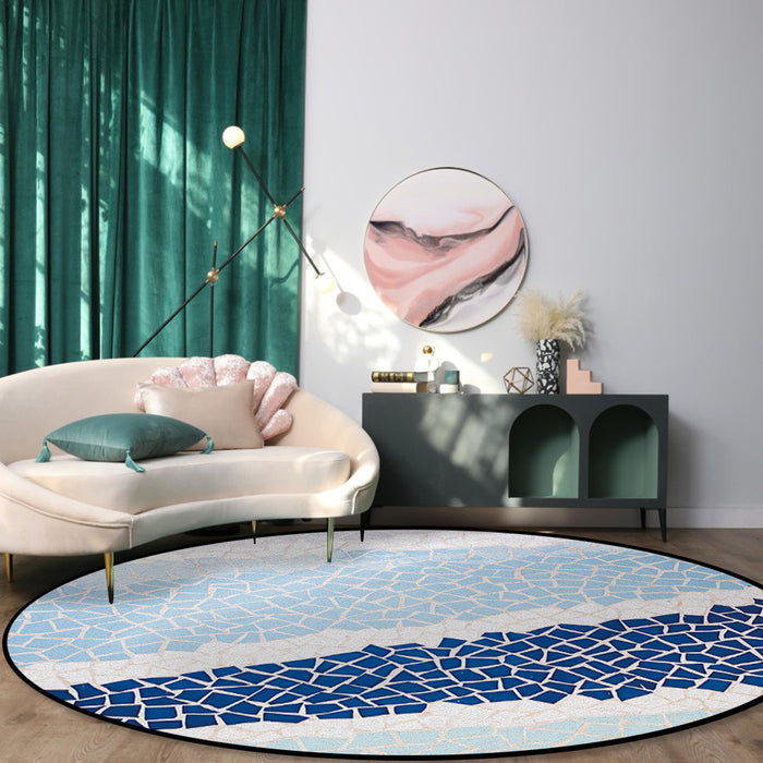 Indigo Blue Triangle mosaic marble Circular Felt Rugs - LeobonZone