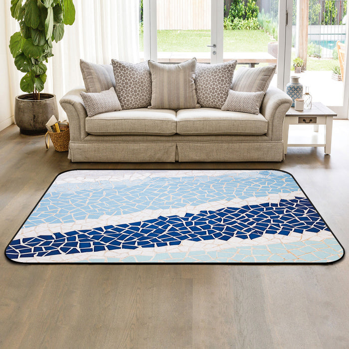 Indigo Blue Triangle mosaic marble Sponge Rillet Rubber Rugs - LeobonZone