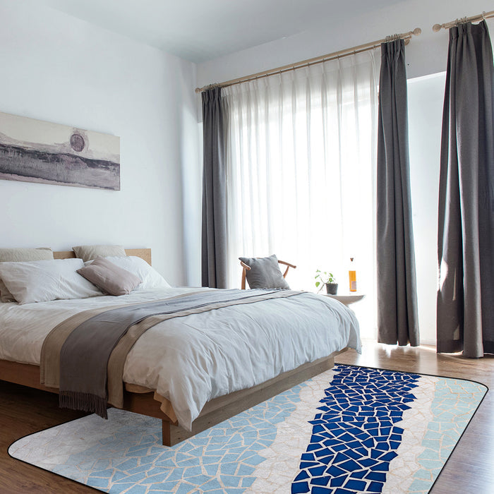 Indigo Blue Triangle mosaic marble Sponge Rillet Rubber Rugs - LeobonZone