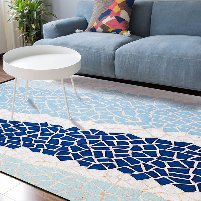 Indigo Blue Triangle mosaic marble Sponge Rillet Rubber Rugs - LeobonZone