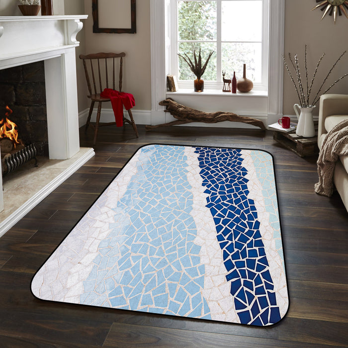 Indigo Blue Triangle mosaic marble Sponge Rillet Rubber Rugs - LeobonZone