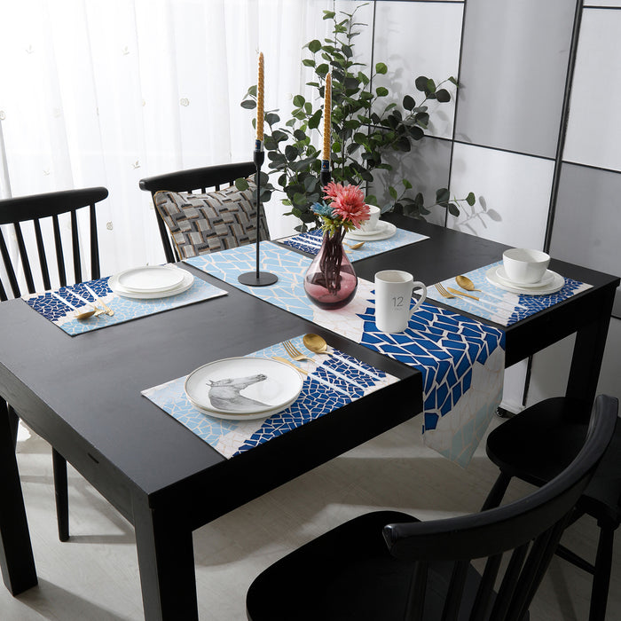 Indigo Blue Triangle mosaic marble Table Flag And Table Mat Suit Sharp angle - LeobonZone