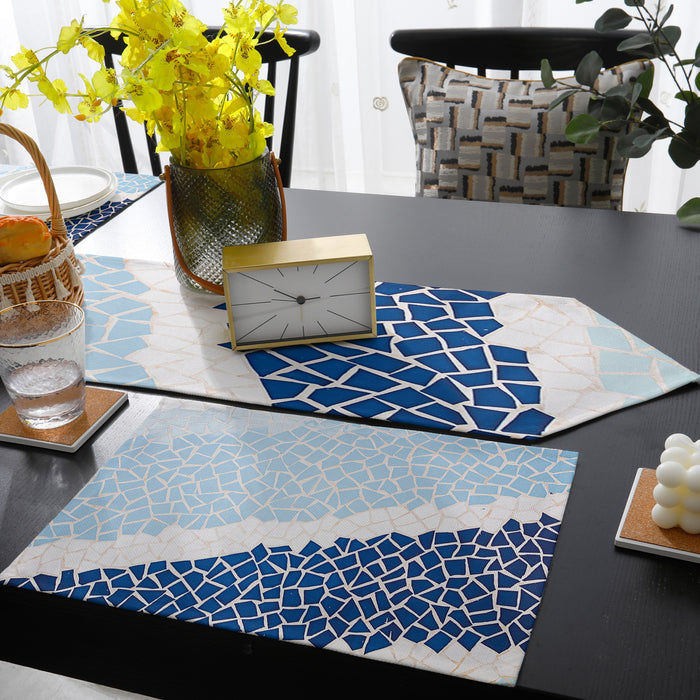 Indigo Blue Triangle mosaic marble Table Flag And Table Mat Suit Sharp angle - LeobonZone