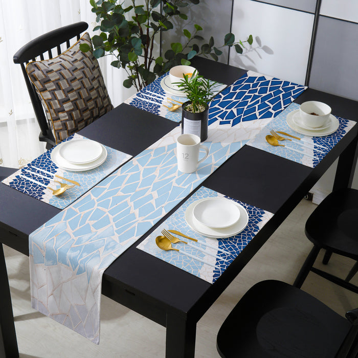 Indigo Blue Triangle mosaic marble Table Flag And Table Mat Suit - LeobonZone