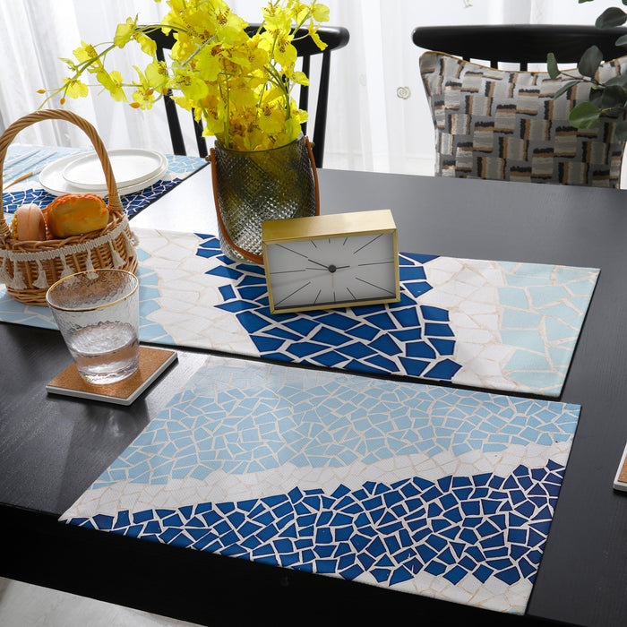 Indigo Blue Triangle mosaic marble Table Flag And Table Mat Suit - LeobonZone