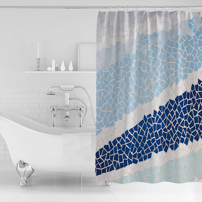Indigo Blue Triangle mosaic marble Waterproof Durable Shower Curtain - LeobonZone