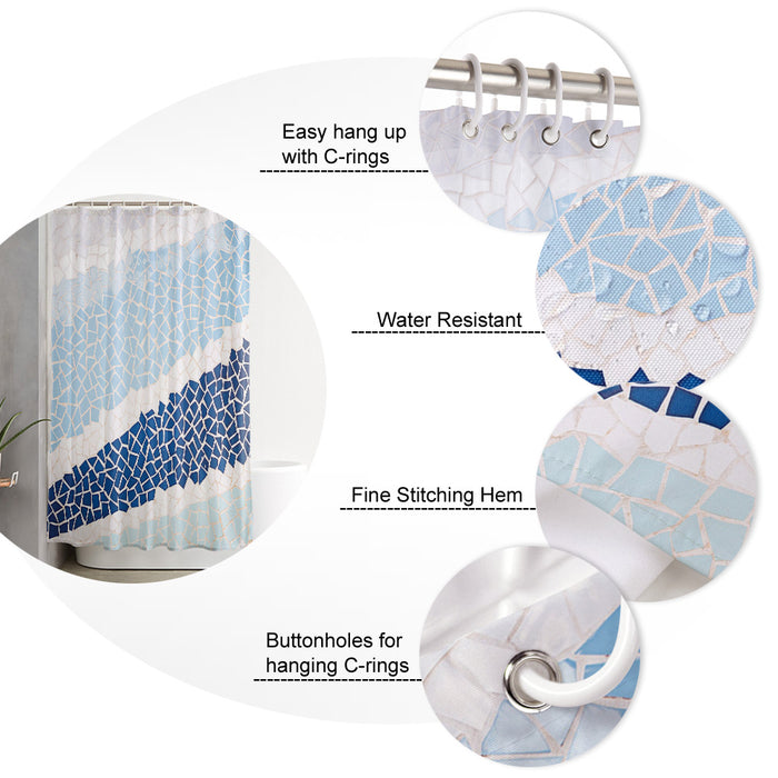 Indigo Blue Triangle mosaic marble Waterproof Durable Shower Curtain - LeobonZone