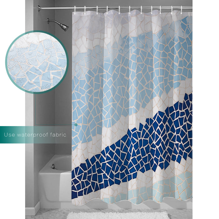 Indigo Blue Triangle mosaic marble Waterproof Durable Shower Curtain - LeobonZone