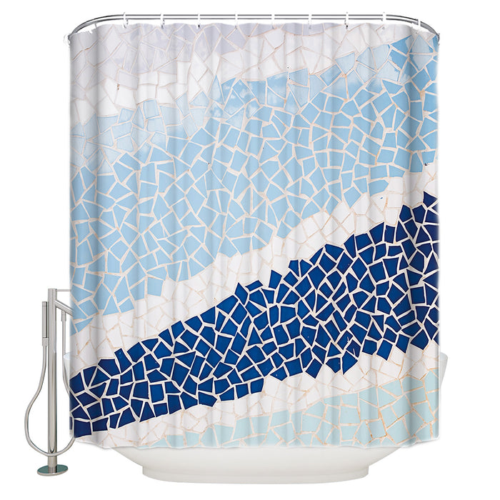 Indigo Blue Triangle mosaic marble Waterproof Durable Shower Curtain - LeobonZone