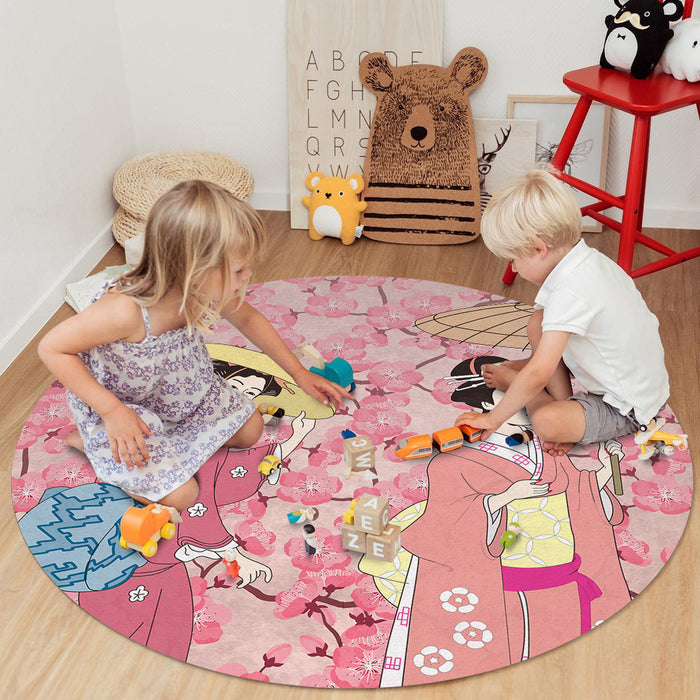 Japanese Kimono Girl Circular Felt Rugs - LeobonZone