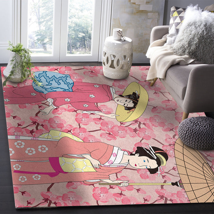 Japanese Kimono Girl Right Angle Felt Rugs - LeobonZone