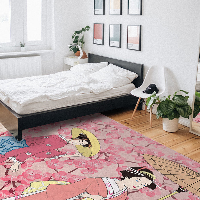Japanese Kimono Girl Right Angle Felt Rugs - LeobonZone