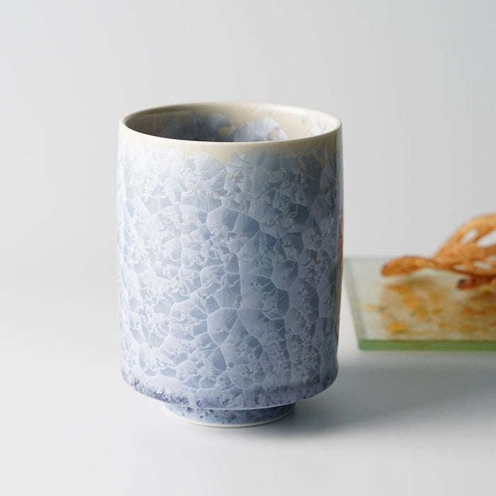 Yunomi Japanese tea cup with crystalline flower glaze in misty blue | Kyoto-Kiyomizu ware, Touan