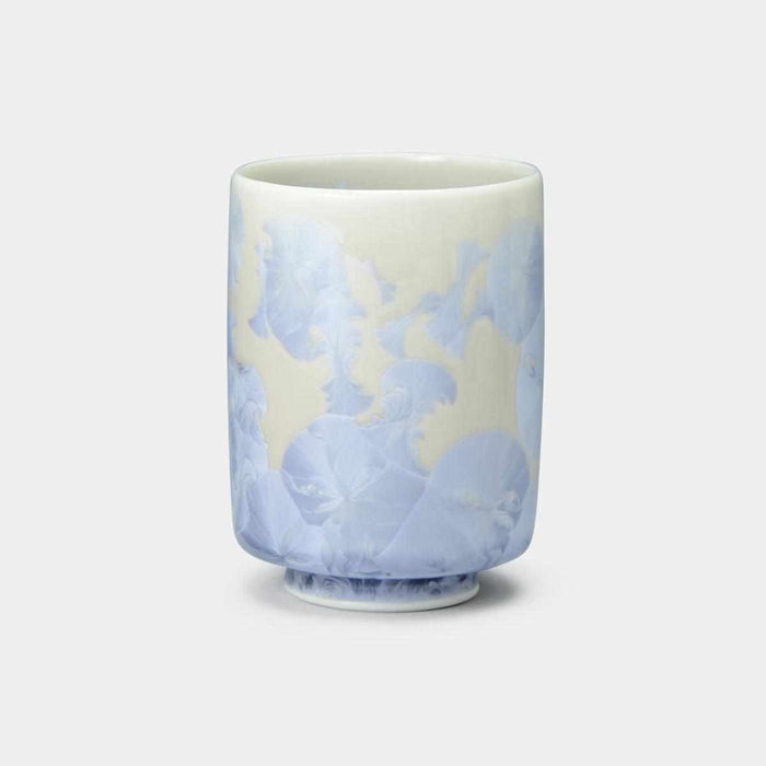 Japanese tea cup yunomi with blue crystal flower glaze | Kyoto-Kiyomizu ware | Touan