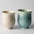 Pair of crystalline glaze yunomi Japanese tea cups in beige and teal | Kyoto-Kiyomizu ware, Touan
