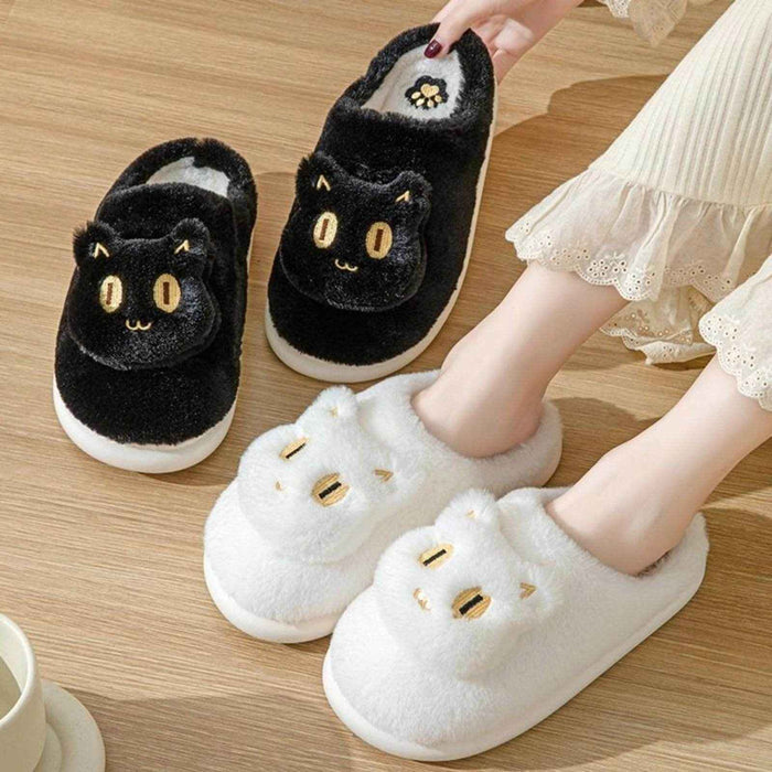 Kawaii Fluffy Cat Plush Slippers - Goodlifebean Shoes