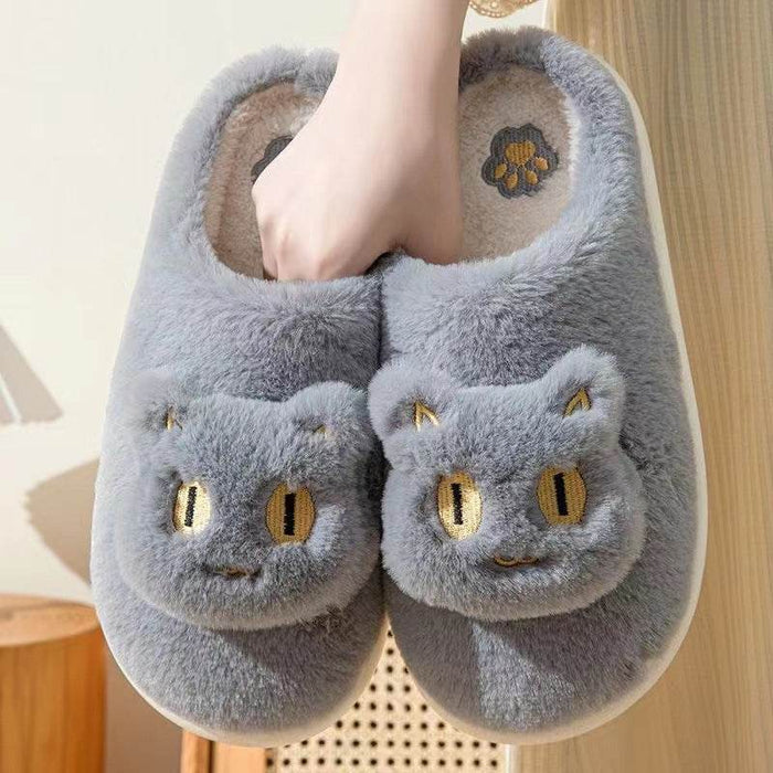 Kawaii Fluffy Cat Plush Slippers - Goodlifebean Shoes