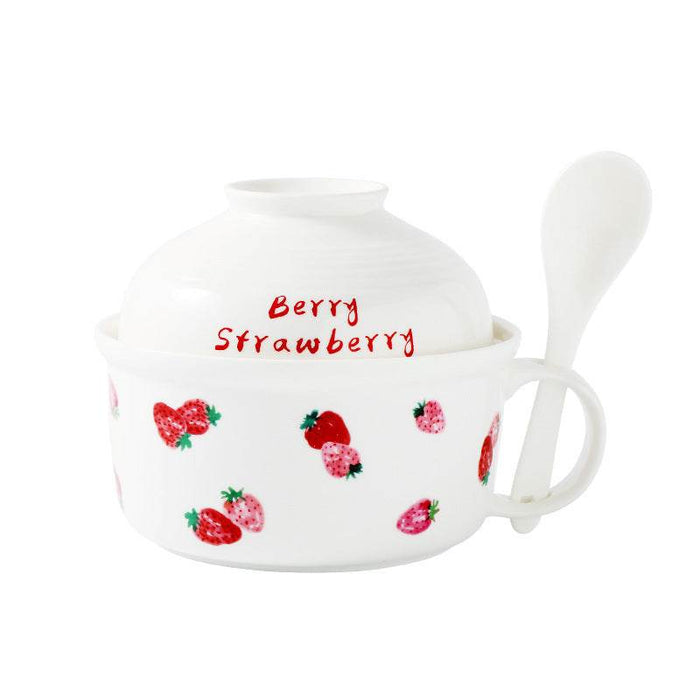 Kawaii Strawberry Ceramic Ramen Bowl with Lid - Goodlifebean home decor