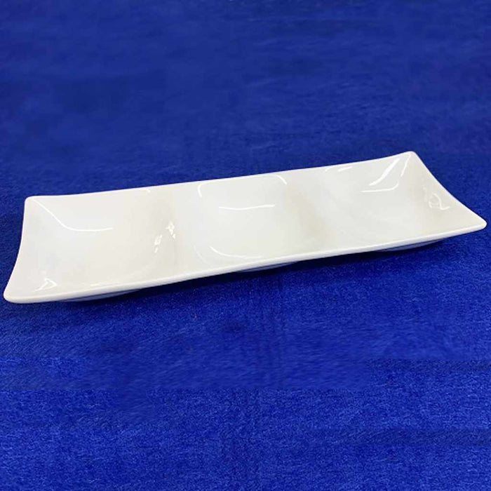 [LARGE PLATE (PLATTER)] WHITE PORCELAIN MOSS 3 PARTITION PLATE | MARUMO KATO POTTERY | MINO WARES