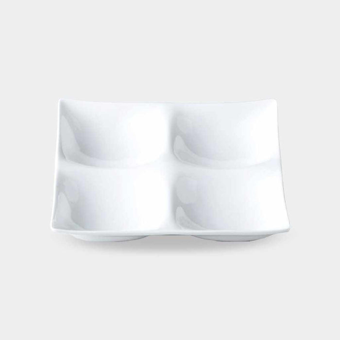 [LARGE PLATE (PLATTER)] WHITE PORCELAIN MOSS 4 PARTITION PLATE | MARUMO KATO POTTERY | MINO WARES