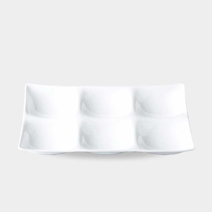 [LARGE PLATE (PLATTER)] WHITE PORCELAIN MOSS 6 PARTITION PLATE | MARUMO KATO POTTERY | MINO WARES