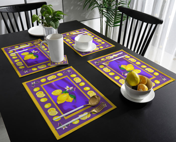 Lemon fruit summer purple Personalized Table Placemats - LeobonZone