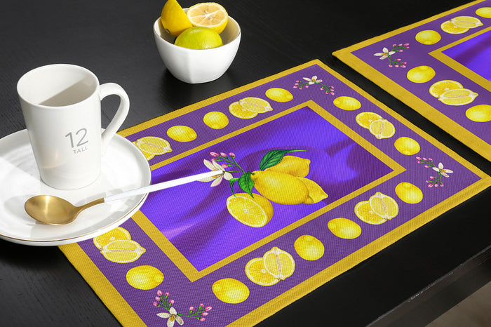 Lemon fruit summer purple Personalized Table Placemats - LeobonZone