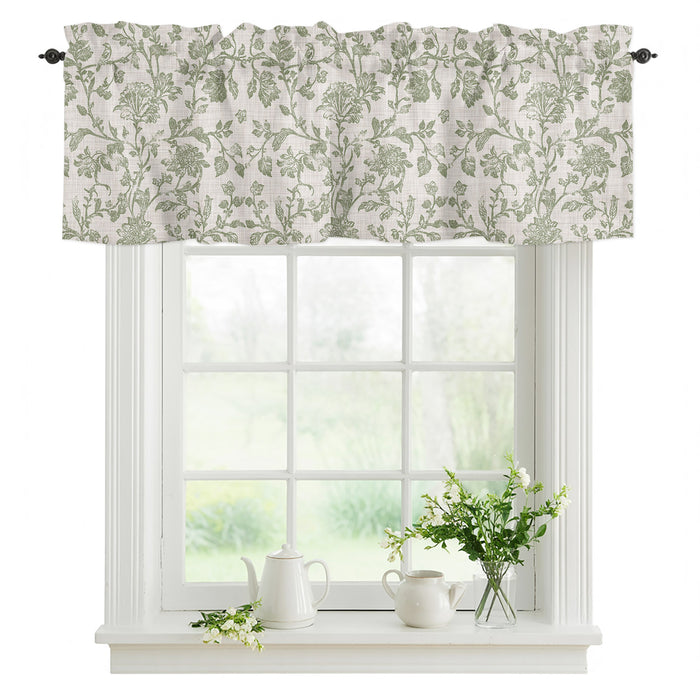 Light Green Floral Kitchen Window Valance Curtain, Retro Farmhouse Botanical Leaf Branch Rod Pocket Light Filtering Window Topper, 54 x 18 Inch, 1 Panel
