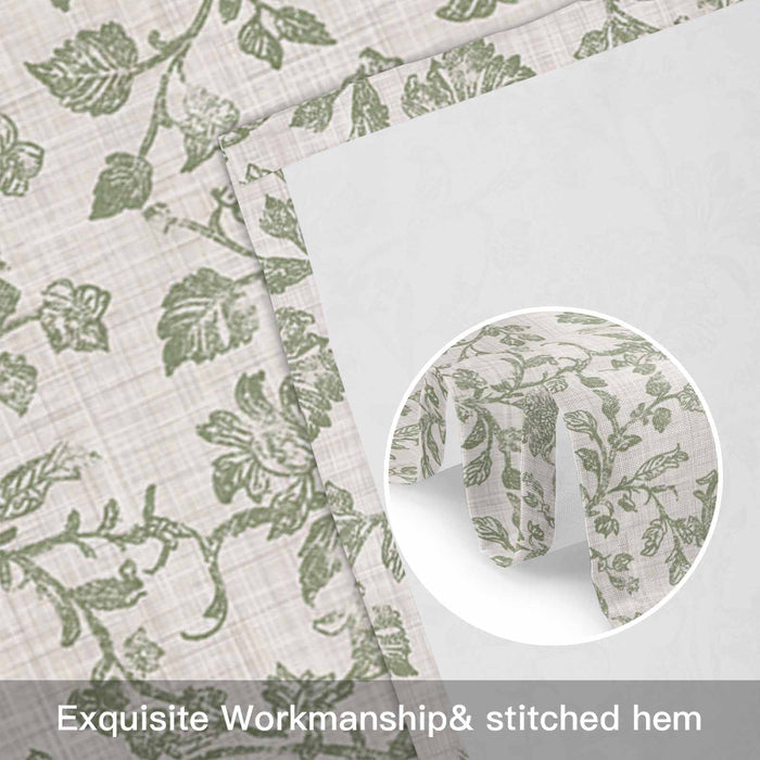 Light Green Floral Kitchen Window Valance Curtain, Retro Farmhouse Botanical Leaf Branch Rod Pocket Light Filtering Window Topper, 54 x 18 Inch, 1 Panel