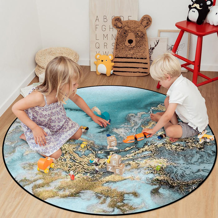 Marble texture Golden line Circular Felt Rugs - LeobonZone