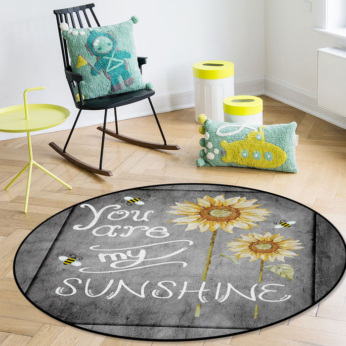Marble Texture Sunflower Combination Circular Felt Rugs - LeobonZone