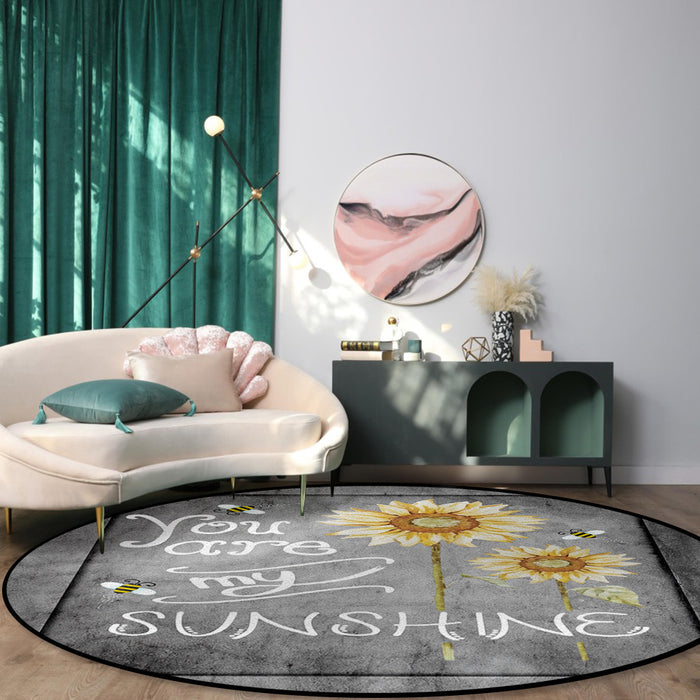 Marble Texture Sunflower Combination Circular Felt Rugs - LeobonZone