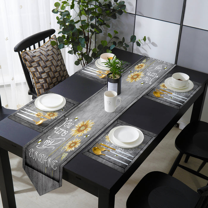 Marble Texture Sunflower Combination Table Flag And Table Mat Suit Sharp angle - LeobonZone