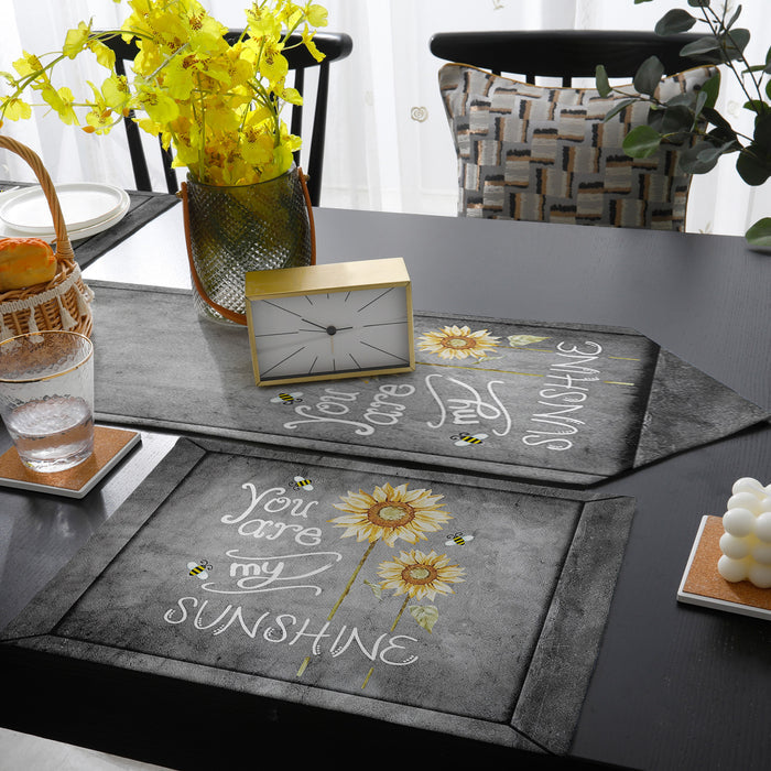 Marble Texture Sunflower Combination Table Flag And Table Mat Suit Sharp angle - LeobonZone