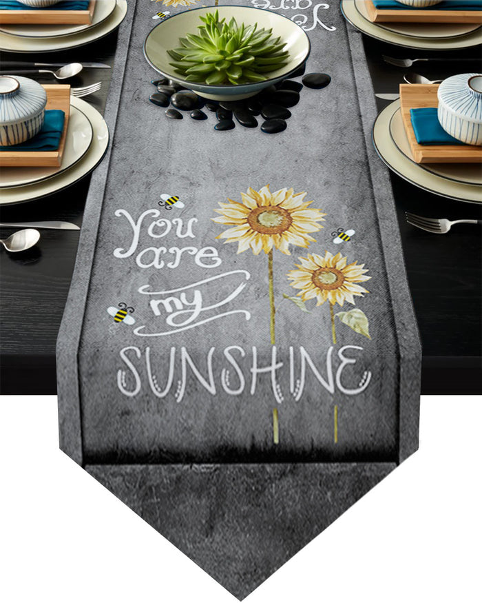 Marble Texture Sunflower Combination Table Runner Place Mats Sharp Angle - LeobonZone