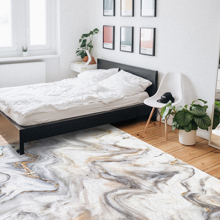 Marble yellow and white wavy pattern Right Angle Felt Rugs - LeobonZone