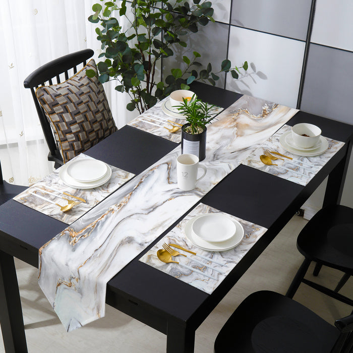 Marble yellow and white wavy pattern Table Flag And Table Mat Suit Sharp angle - LeobonZone