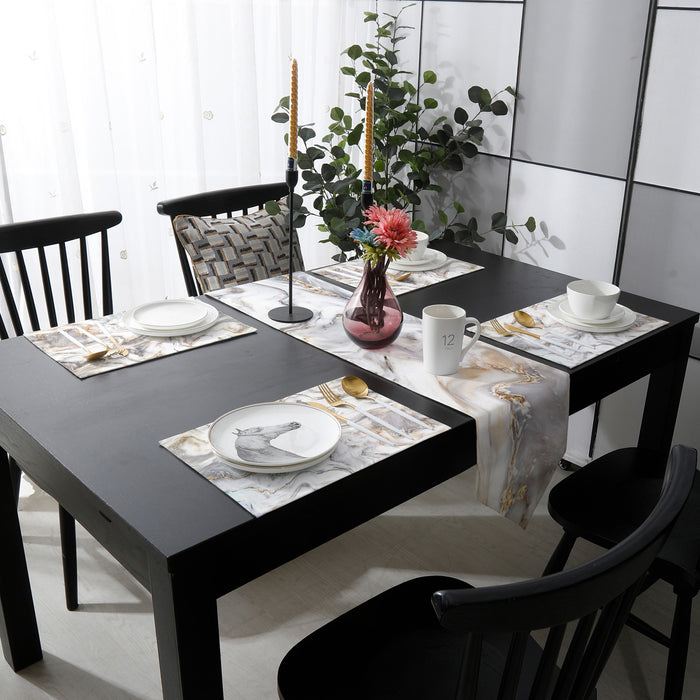 Marble yellow and white wavy pattern Table Flag And Table Mat Suit Sharp angle - LeobonZone