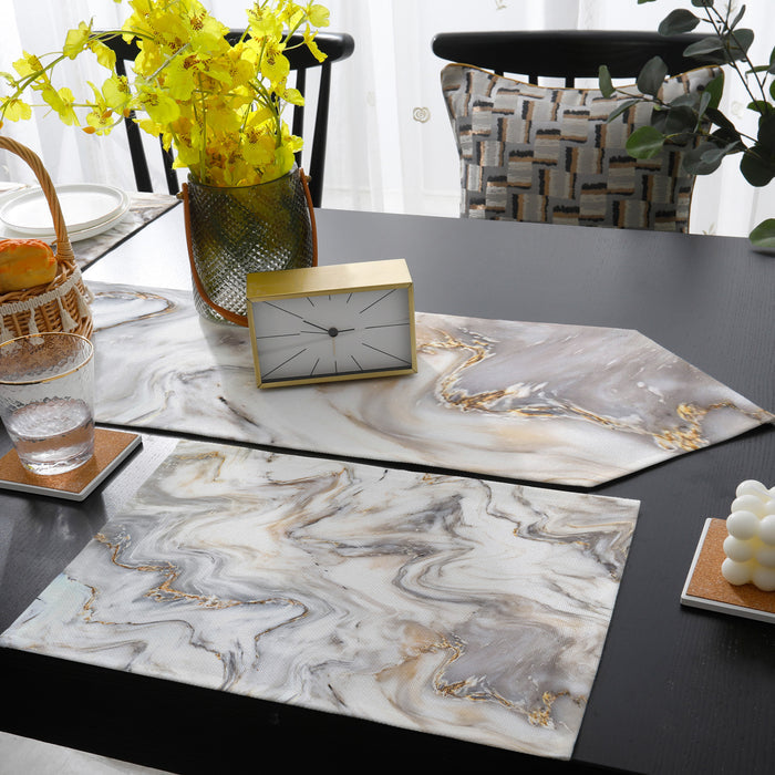 Marble yellow and white wavy pattern Table Flag And Table Mat Suit Sharp angle - LeobonZone