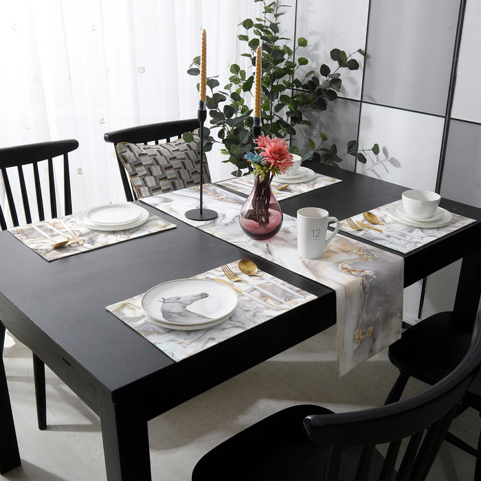 Marble yellow and white wavy pattern Table Flag And Table Mat Suit - LeobonZone