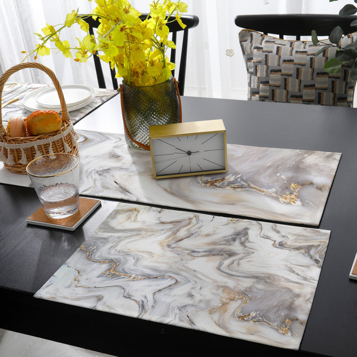 Marble yellow and white wavy pattern Table Flag And Table Mat Suit - LeobonZone