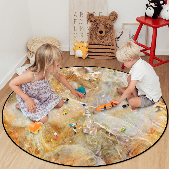 Marble yellow pattern ripple Circular Felt Rugs - LeobonZone