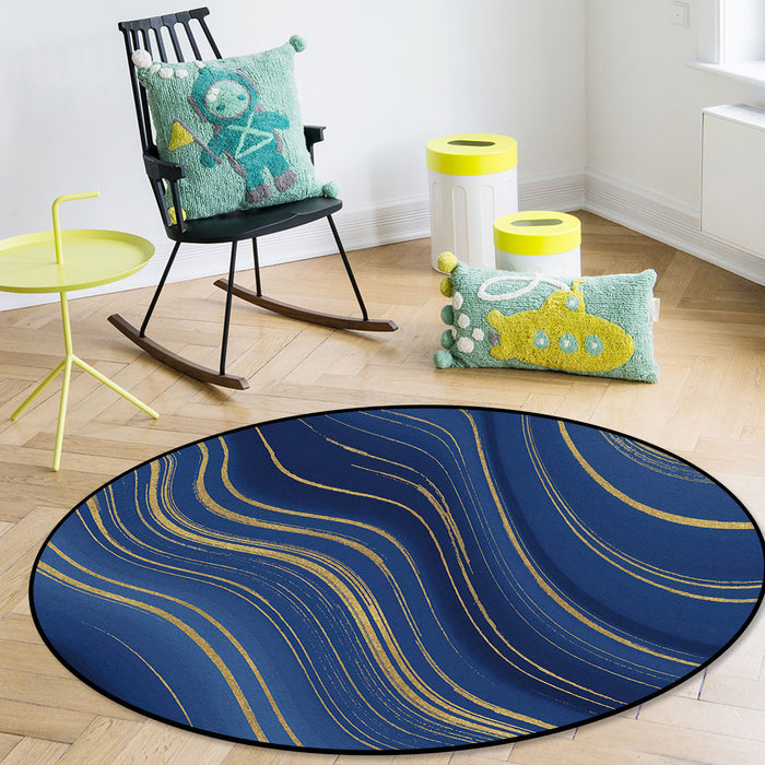 Marbling Abstract blue background Circular Felt Rugs - LeobonZone