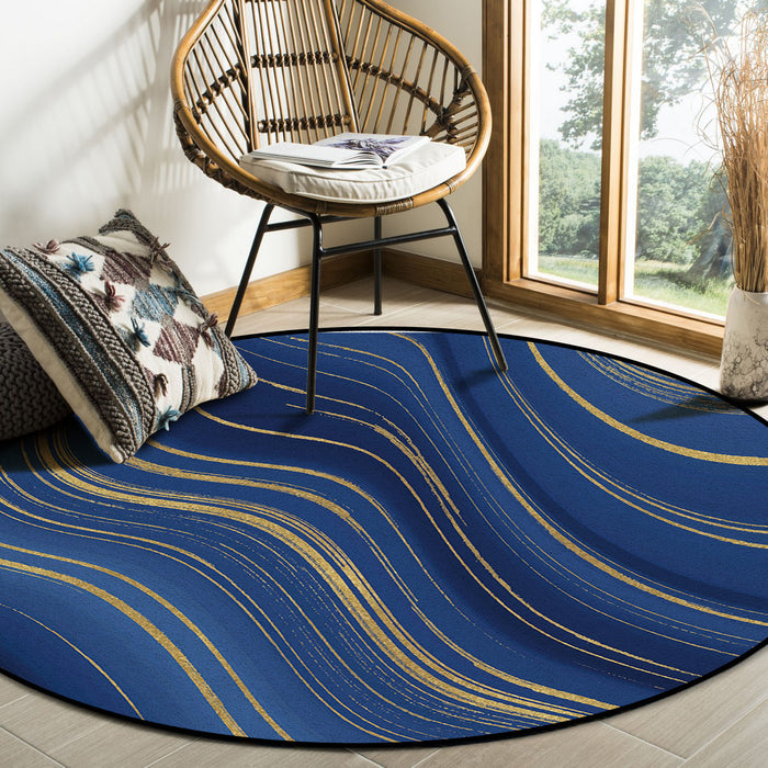 Marbling Abstract blue background Circular Felt Rugs - LeobonZone