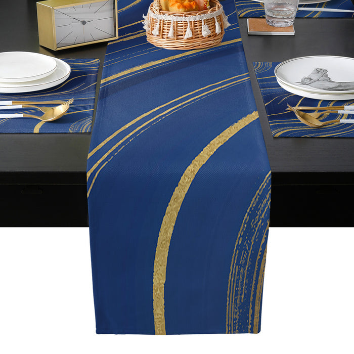 Marbling Abstract blue background Table Flag And Table Mat Suit - LeobonZone
