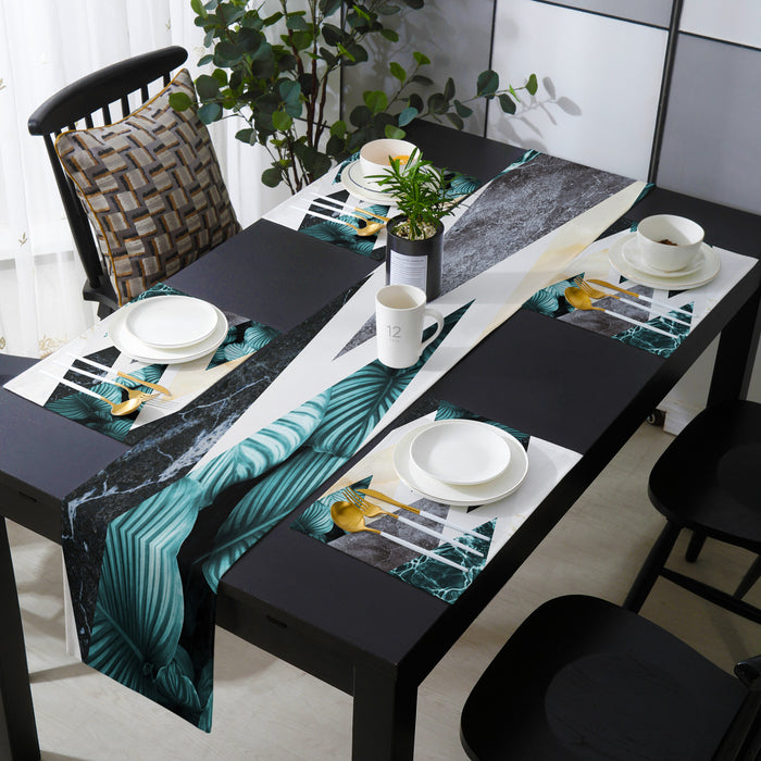 Marbling texture of tropical plants and water Table Flag And Table Mat Suit - LeobonZone