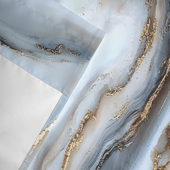 Modern White Gold Kitchen Window Valance Curtain, Abstract Geometric Marble Printed Rod Pocket Light Filtering Window Topper, 54 x 18 Inch, 1 Panel