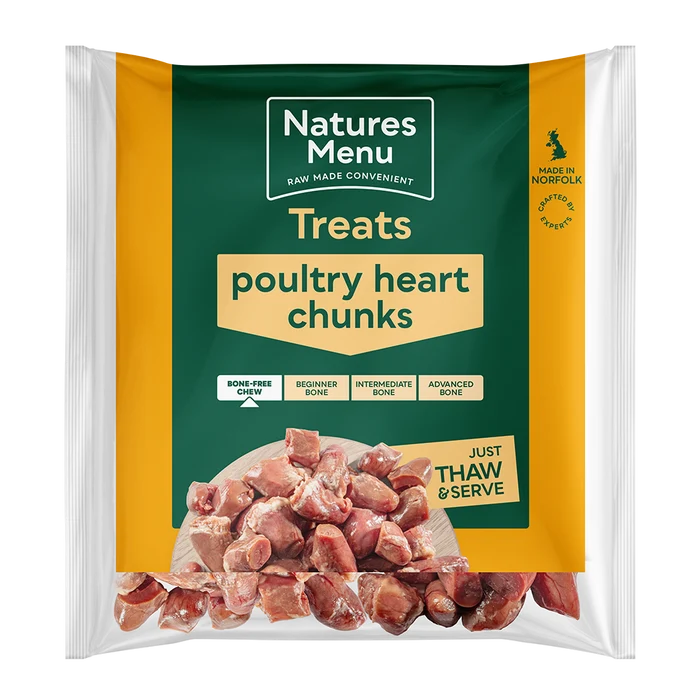 Natures Menu Raw Frozen Meat Chunks Poultry Hearts 1kg