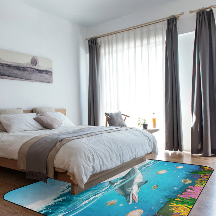 Ocean cartoon dolphin Sponge Rillet Rubber Rugs - LeobonZone